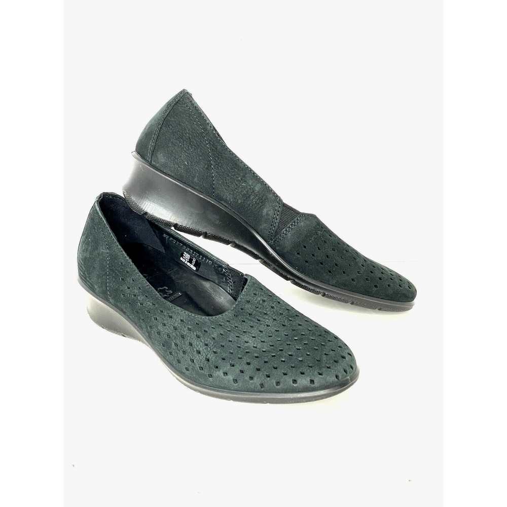ECCO Felicia Perforated Slip On Shoes Nubuck Leather Black Size 37 EU 6.5 US